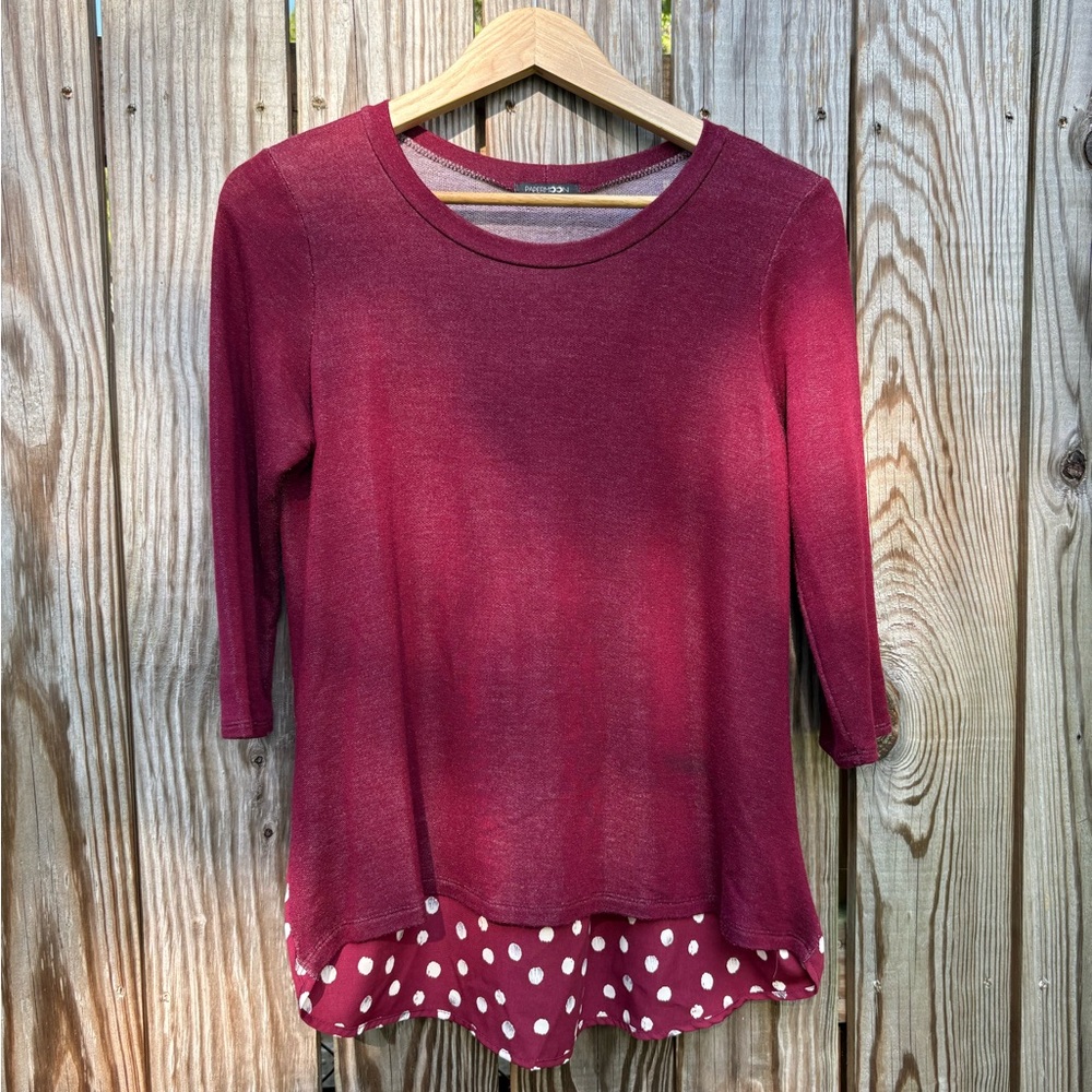 Papermoon Maroon Mixed Media Sweater Blouse